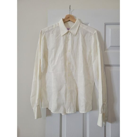 0039 Italy Linen Cream Button Down Shirt M - Picture 1 of 8